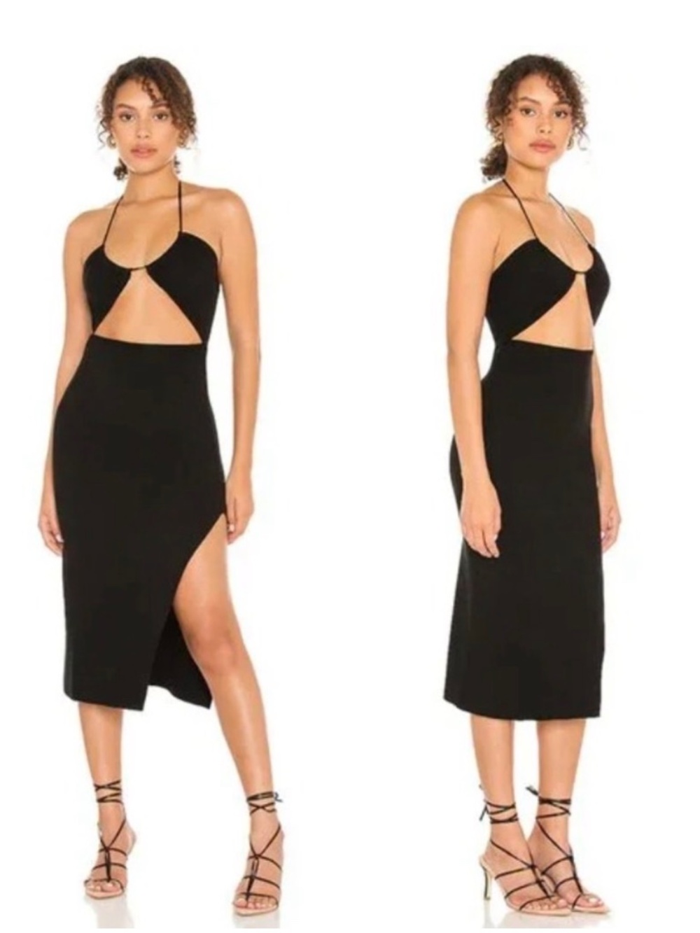 NBD Greta Dress Black Revolve Cutout Midi Halter Knit Women's Size M 7